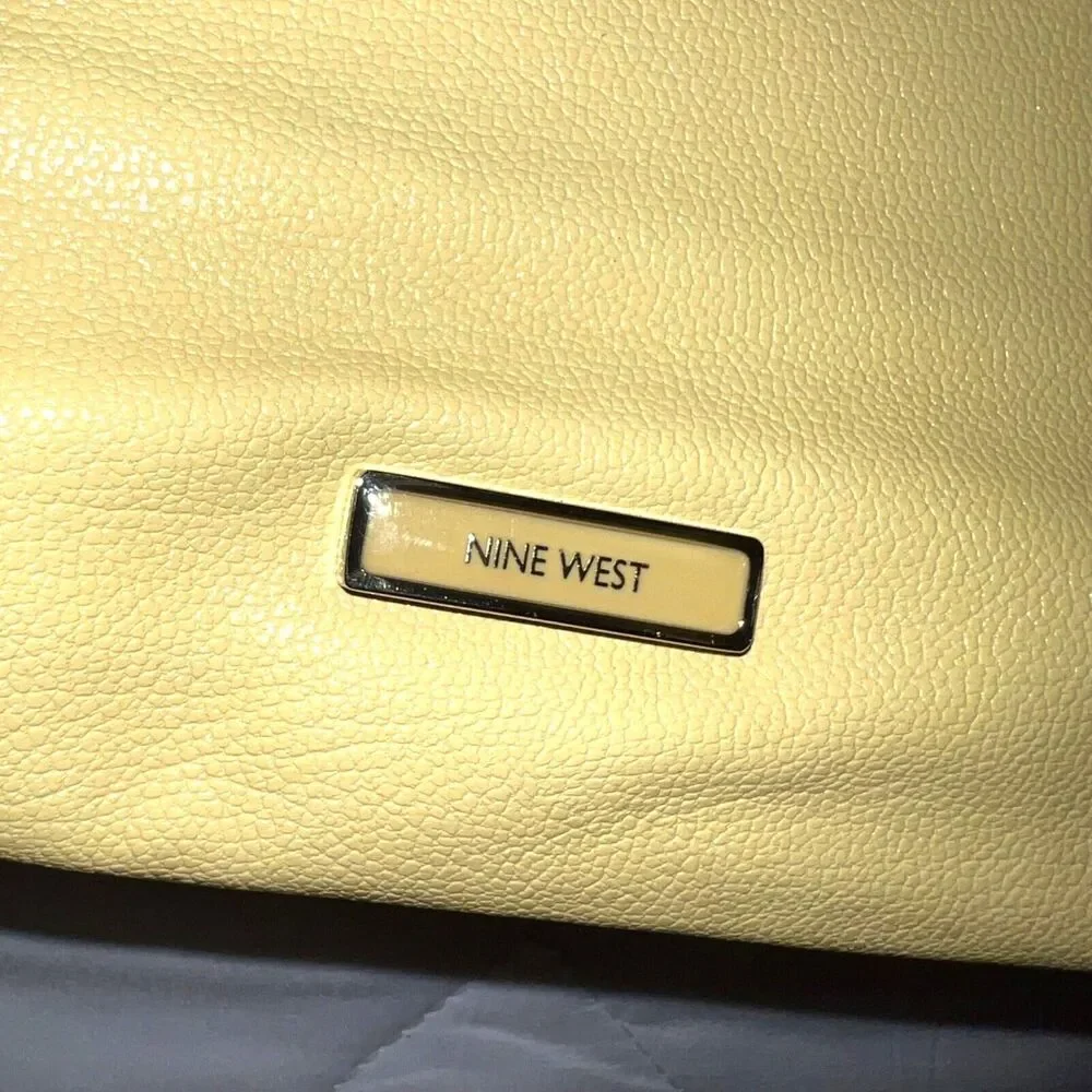 Nine West Ava Faux Leather Tote Bag Purse Floral Laser Cut Design Yellow Silver